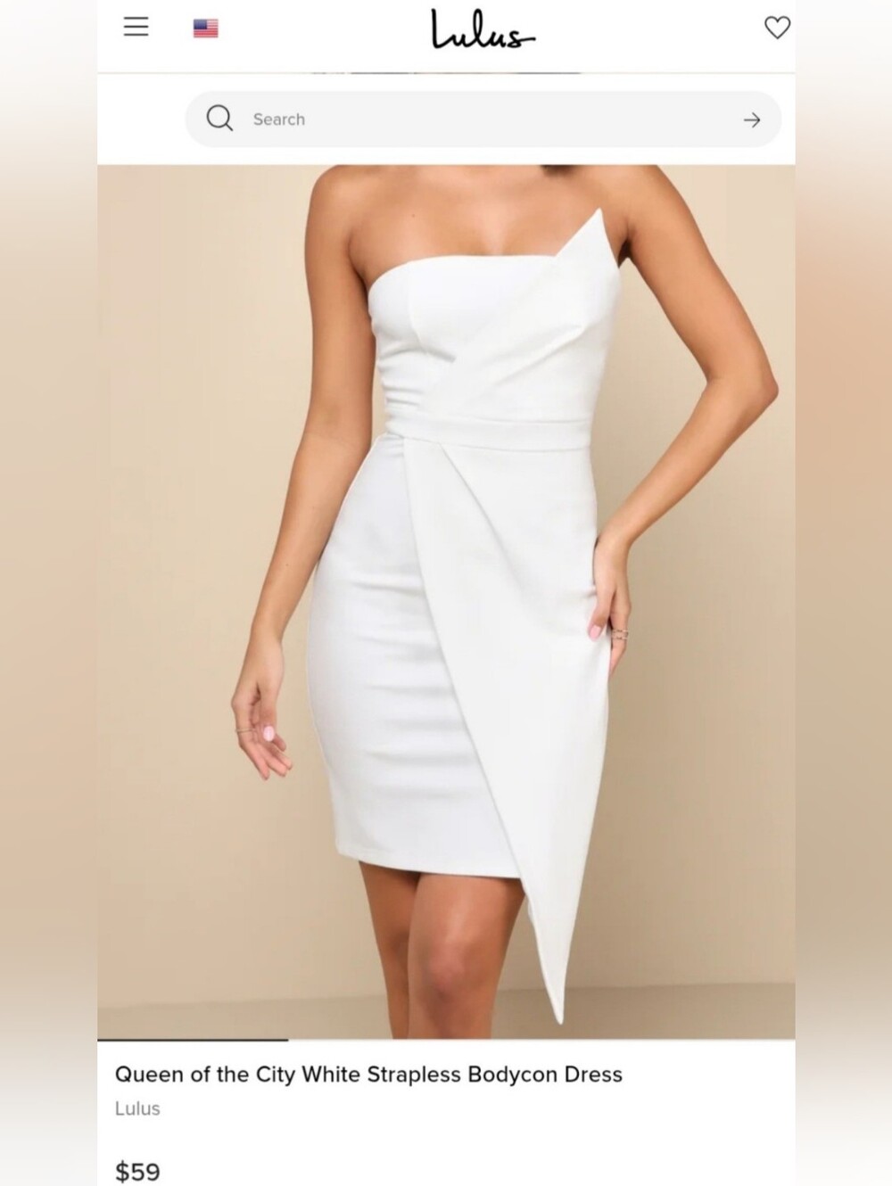 Lulu's White Strapless Asymmetric Bodycon Dress